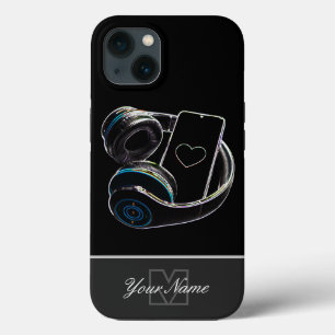 Neon-Pop-Art-smartphonehörlurar hjärta Monogram! C