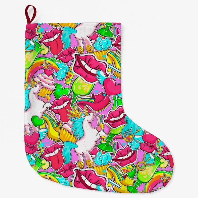 Neon Pop Art Stor Julstrumpa (Framsidan)