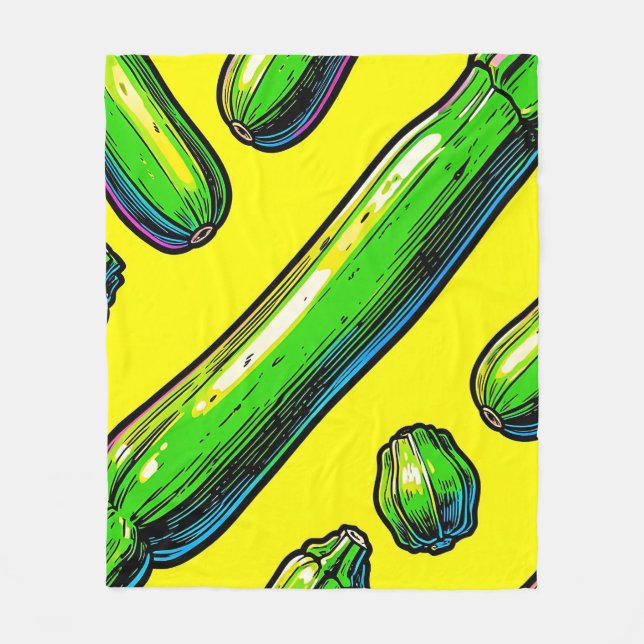 Neon Pop Art Zucchini-mönster Fleecefilt (Framsidan)