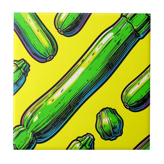 Neon Pop Art Zucchini-mönster Kakelplatta (Framsidan)