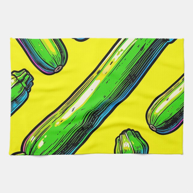 Neon Pop Art Zucchini-mönster Kökshandduk (Horisontell)