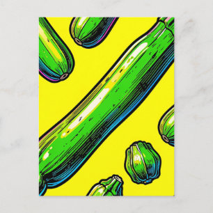Neon Pop Art Zucchini-mönster Vykort