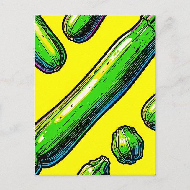 Neon Pop Art Zucchini-mönster Vykort (Framsida)