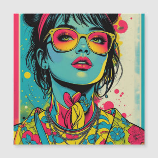 Neon Pop Diva Porträtt - Fet och Vibrant Retro Art