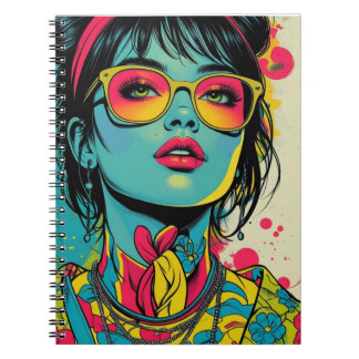 Neon Pop Diva Porträtt - Fet och Vibrant Retro Art Anteckningsbok