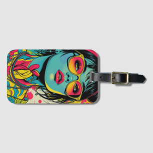 Neon Pop Diva Porträtt - Fet och Vibrant Retro Art Bagagebricka