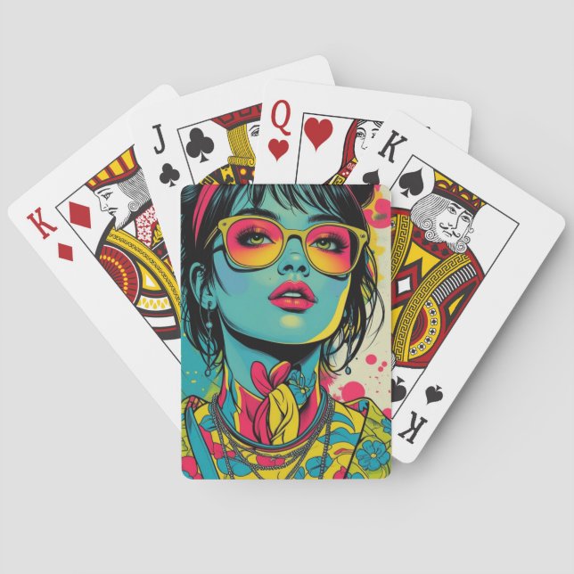 Neon Pop Diva Porträtt - Fet och Vibrant Retro Art Casinokort (Baksidan)