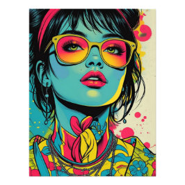Neon Pop Diva Porträtt - Fet och Vibrant Retro Art Fototryck