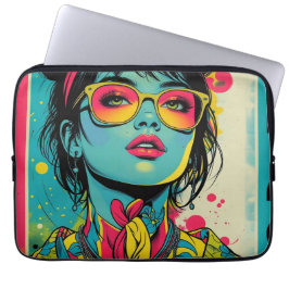 Neon Pop Diva Porträtt - Fet och Vibrant Retro Art Laptop Fodral
