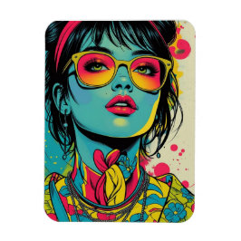 Neon Pop Diva Porträtt - Fet och Vibrant Retro Art Magnet