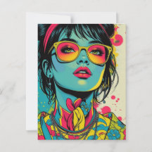 Neon Pop Diva Porträtt - Fet och Vibrant Retro Art