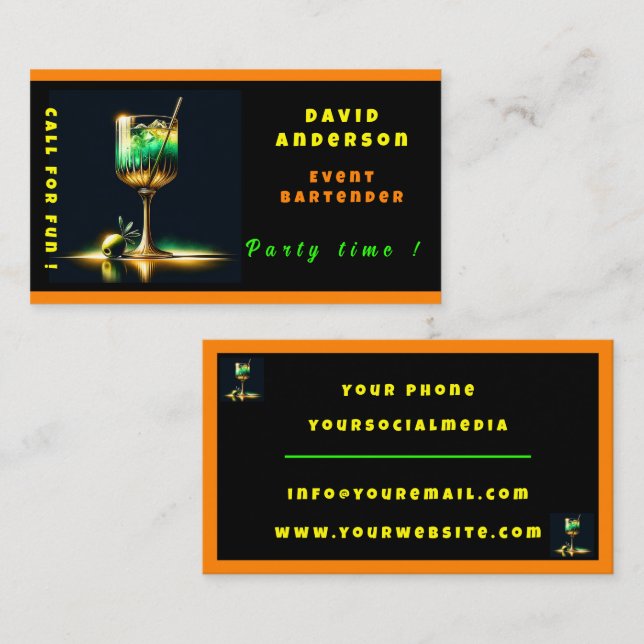 Neon Popular Party Time Personlig Professionell Visitkort (Fram/baksida)