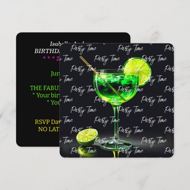 Neon-populär Personlig för party-tid Inbjudningar (Fram/baksida)