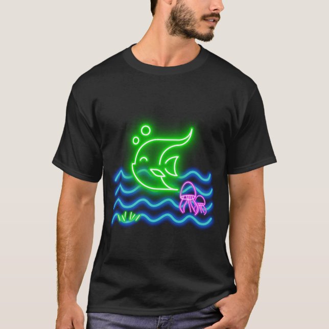 Neon Postkort Neon Tryck Fisk T Shirt (Framsida)