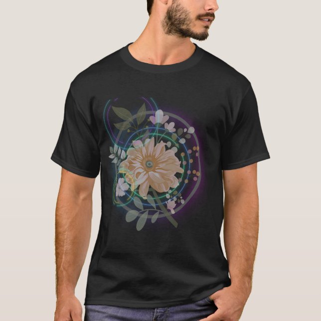 Neon Postkort Neontryck Blommor T Shirt (Framsida)