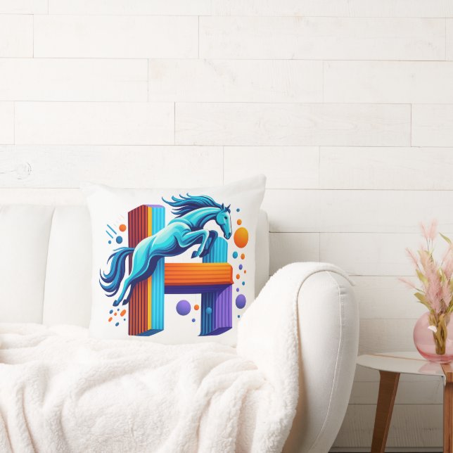 Neon Power Horse Jump Over H Letter Kudde (Soffa)