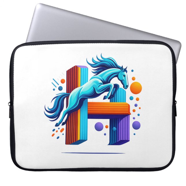 Neon Power Horse Jump Over H Letter Laptop Fodral (Framsidan)