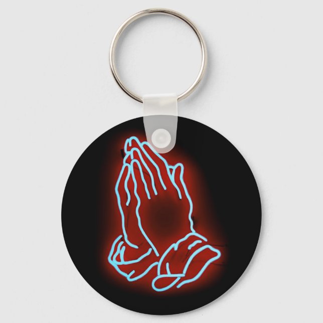 Neon Praying Händer anpassa eller anpassa Nyckelring (Framsida)