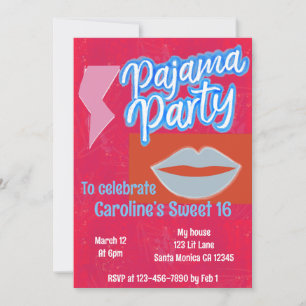 Neon Preppy Pajama Party Birthday Inbjudningar