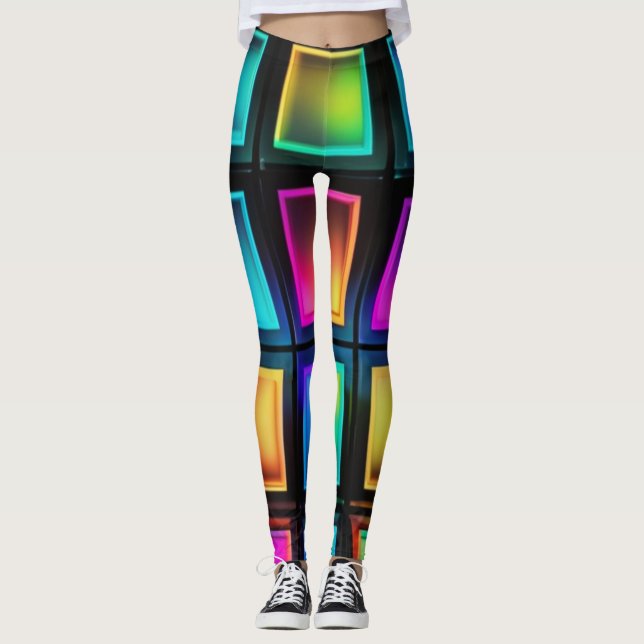 Neon Prism Grid Leggings (Framsida)