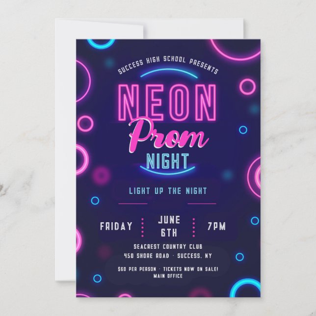 Neon Prom Night Inbjudningar (Framsida)