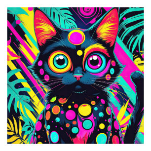 ✨ Neon Psychedelic Cat – Pop Art Design 🎨🐱 Fototryck