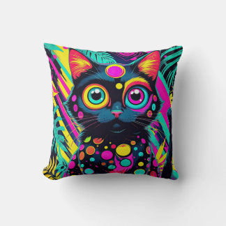 ✨ Neon Psychedelic Cat – Pop Art Design 🎨🐱 Kudde