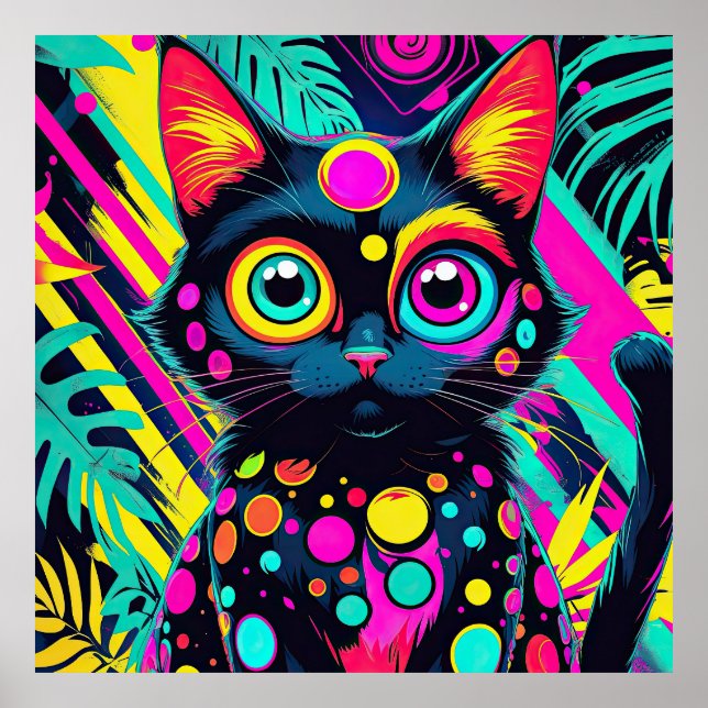 ✨ Neon Psychedelic Cat – Pop Art Design 🎨🐱 Poster (Framsidan)