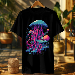 Neon Psychedelic Jellyfish: Vibrant Aquatic Rhapso T Shirt