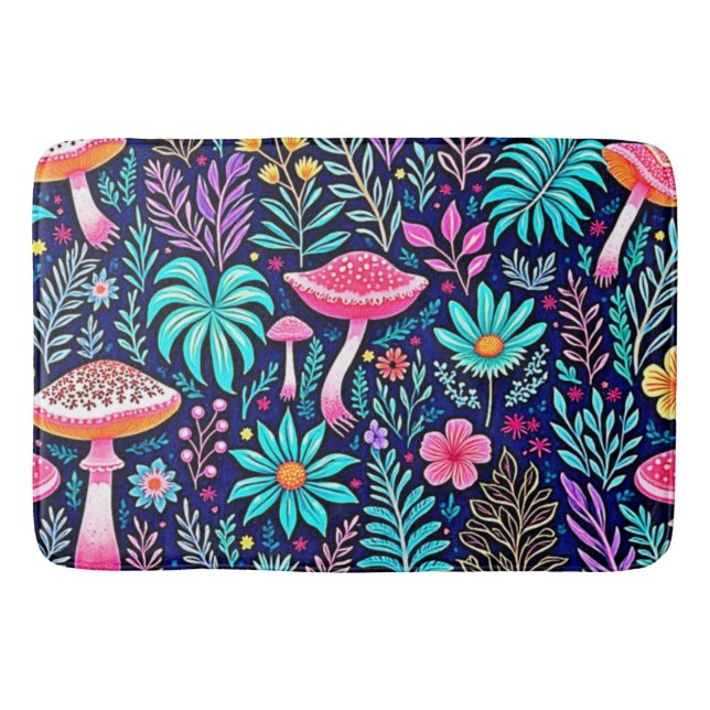 Neon Psychedelic Mushroom Forest Dream Badrumsmatta (Framsidan)