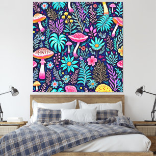 Neon Psychedelic Mushroom Forest Dream Canvastryck