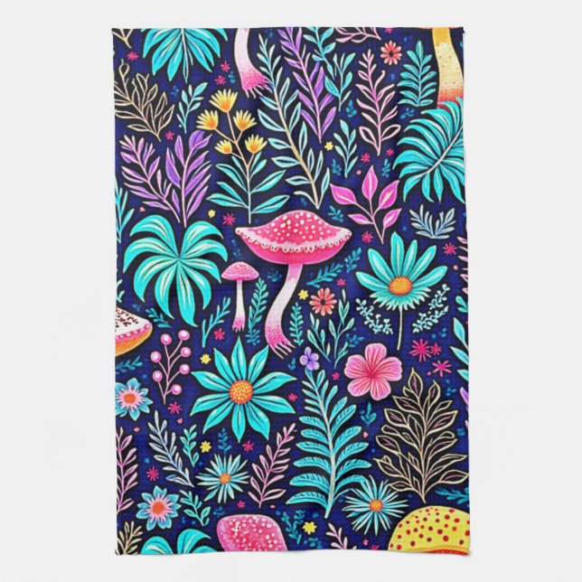 Neon Psychedelic Mushroom Forest Dream Kökshandduk (Vertikal)