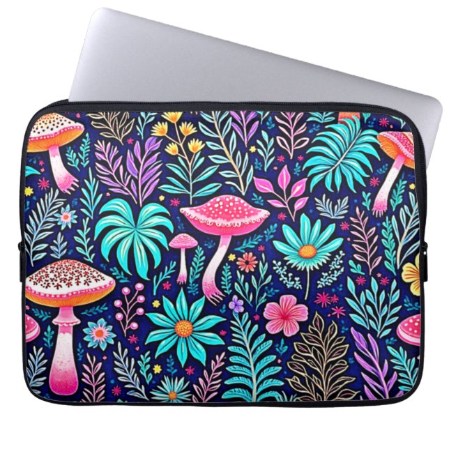 Neon Psychedelic Mushroom Forest Dream Laptop Fodral (Framsidan)