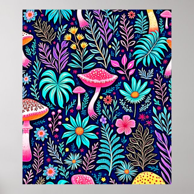 Neon Psychedelic Mushroom Forest Dream Poster (Framsidan)