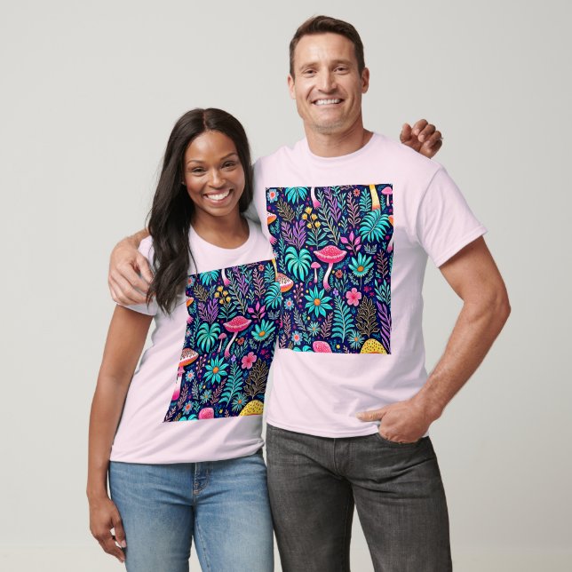 Neon Psychedelic Mushroom Forest Dream T Shirt (Unisex)