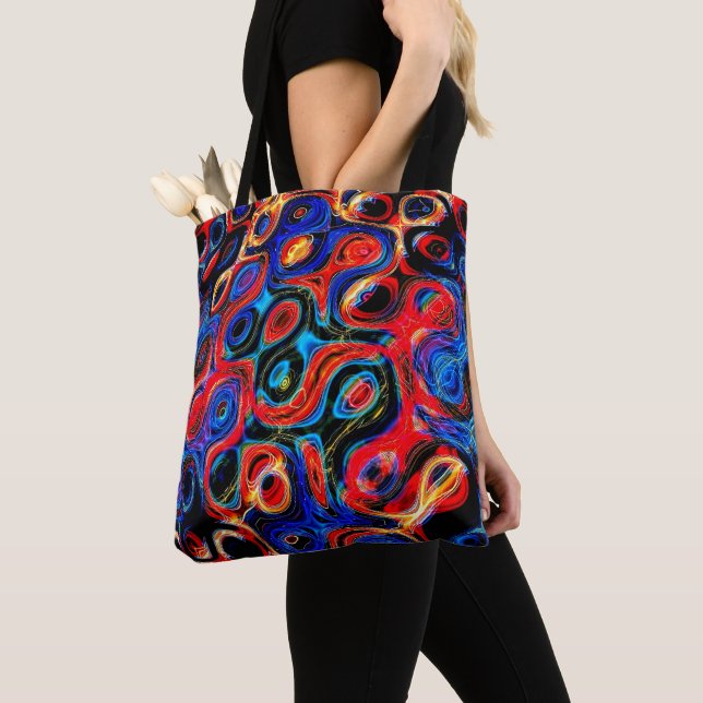 Neon Psychedelic Ripples Tote Bag Tygkasse (Närbild)
