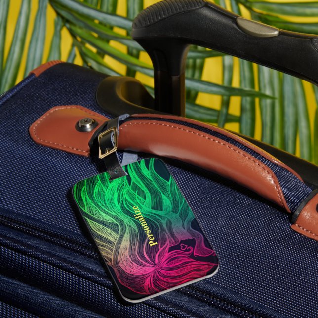 Neon Psychedelic Vågigt Hair Personalize Travel Bagagebricka (Framsida Insitu 1)