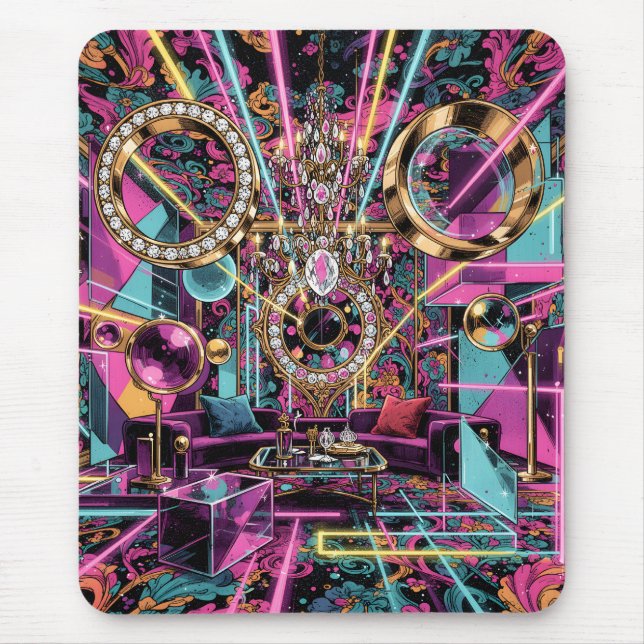 Neon Psykedelisk Lyx Lounge Art Musmatta (Framsidan)