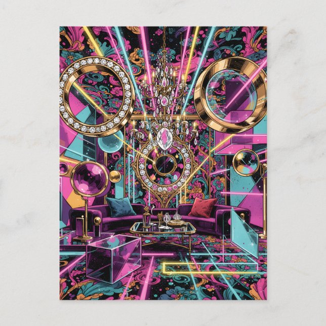 Neon Psykedelisk Lyx Lounge Art Vykort (Framsida)