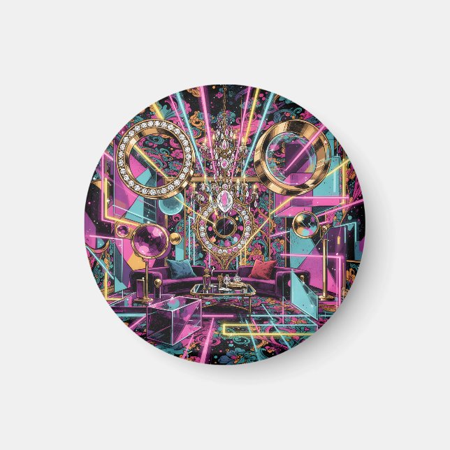 Neon Psykedelisk Lyx Lounge Konst Magnet (Framsidan)