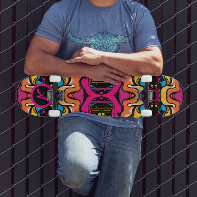 Neon Psykedelisk Våg Sömlöst Mönster Mini Skateboard Bräda 18,5 Cm (Utomhus 3)