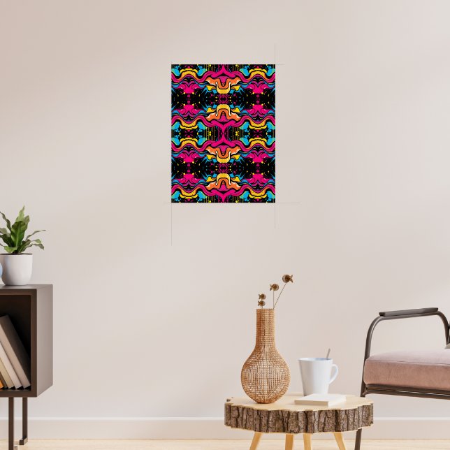 Neon Psykedelisk Våg Sömlöst Mönster Poster (Vardagsrum 3)