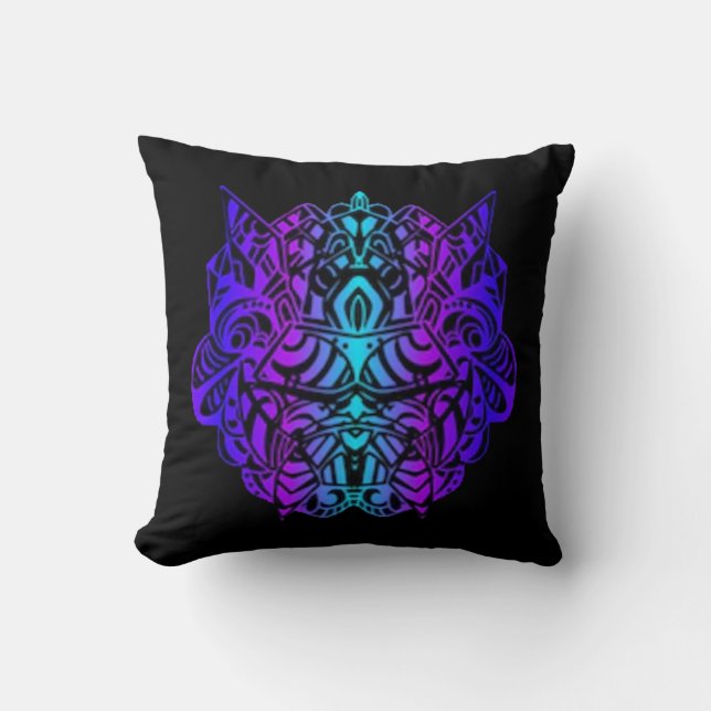 Neon Psytrance Tribal Mask Kudde (Framsida)