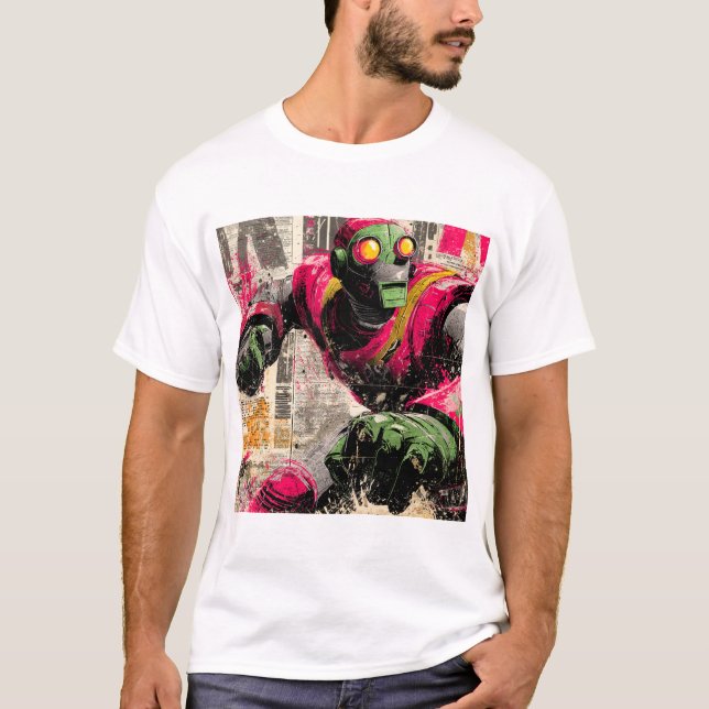 Neon Punchbot — Graffiti Newspaper Collage Action  T Shirt (Framsida)