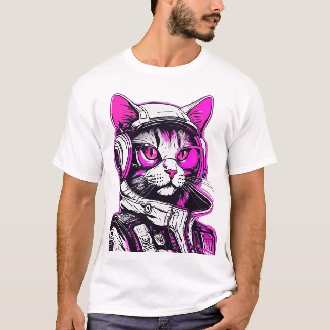 Neon Punk Cat med hörlurar T Shirt (Framsida)