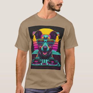 Neon Pup DJ Synthwave present T Shirt