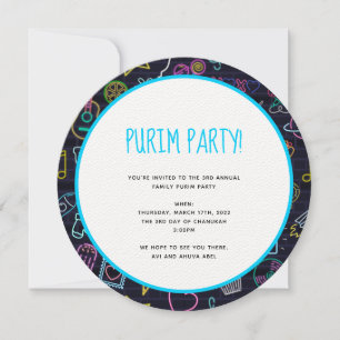 Neon Purim Inbjudningar