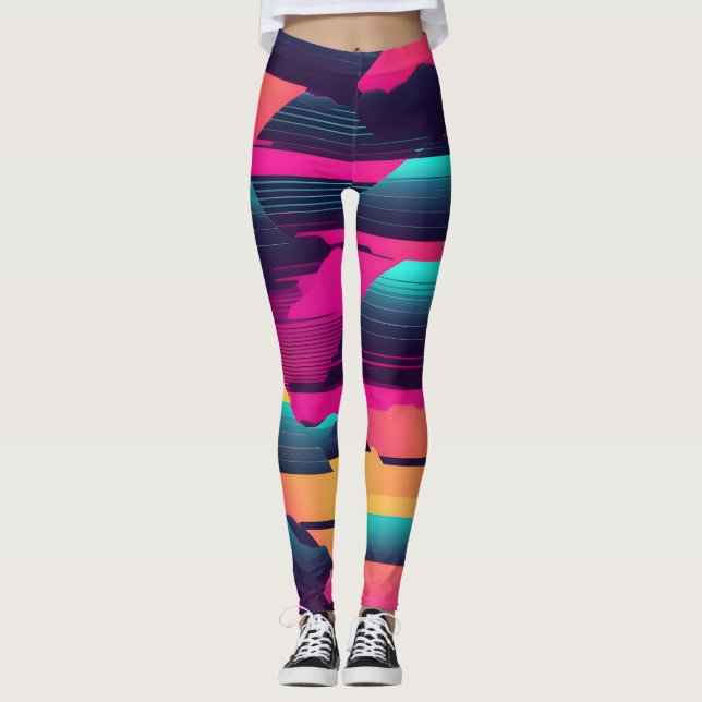 Neon Pyramids | Synthwave för Funky Leggings (Framsida)