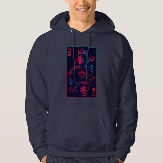Neon Queen of Hearts - Retro-Futurist Synthwave Hoodie (Framsida)
