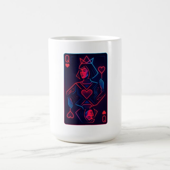 Neon Queen of Hearts - Retro-Futurist Synthwave Kaffemugg (Center)